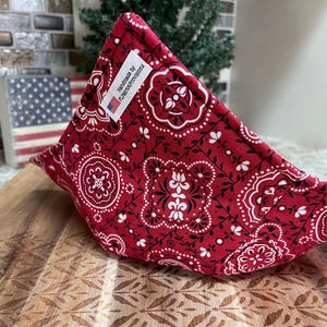 Bowl Cozy, Plate Cozy, Microwaveable, For Hot or Cold Foods, Made in America, Red Bandana