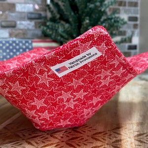 Bowl Cozy, Microwaveable, Hot Foods, Cold Foods, Patriotic Cozies, Bowl Holder, Pot Holder, Made in USA, Made in America, Square, Stars