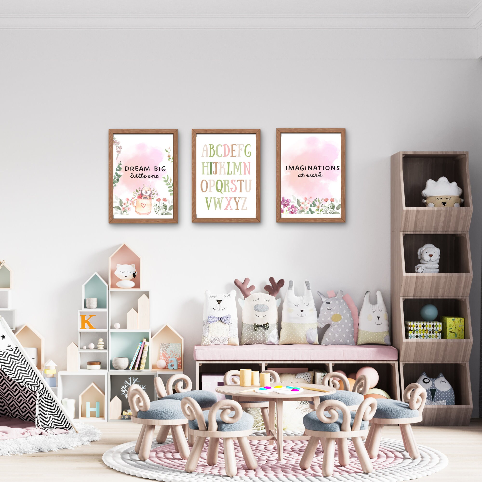 Printable Set of 3 Playroom Wall Art, Little Girl Signage, Floral ...