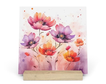 Floral Art Display Board with Wooden Stand: Giclée Wildflower Print