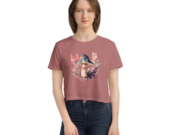 Mushroom Graphic Crop Tee: Women's Flowy Boxy Top