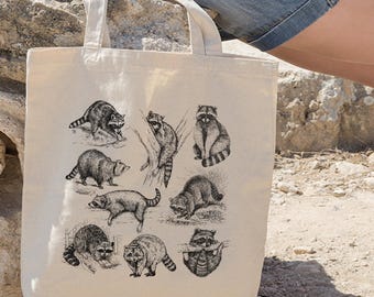 Adorable bolso de mano con forma de mapache: bonito y funcional bolso de lona para ir de compras, ir a la playa o usar a diario: regalo perfecto para los amantes de los animales