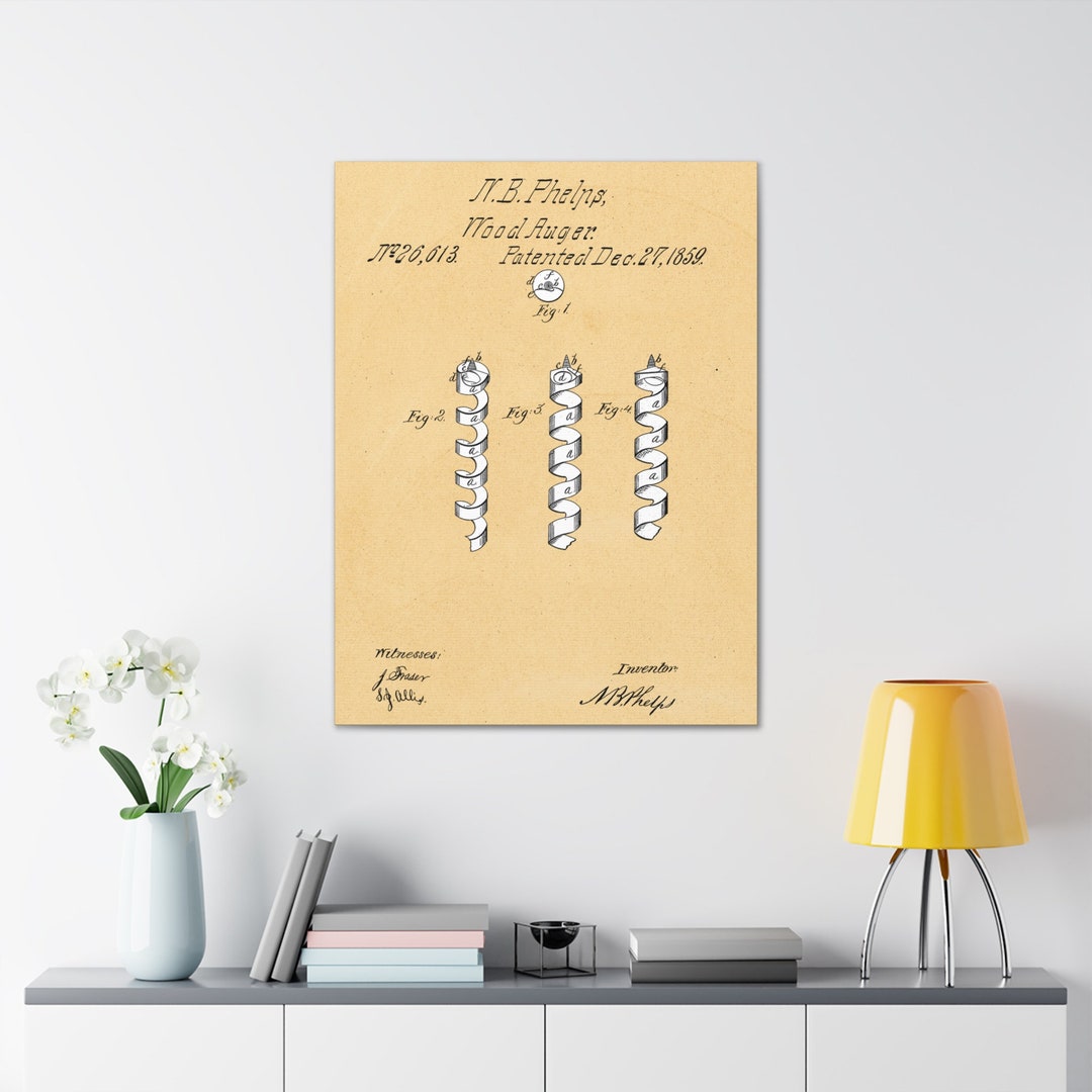 Wood Auger Drill Patent Art | Framed Canvas Print | Fun & Unique Wall ...