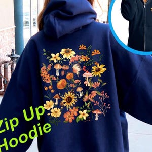 Zip Up Hoodie, Fall Jacket, Autumn Full Zip Hoodie, Pressed Flowers Wildflowers, Boho Floral Zipped Sweatshirt Cottagecore Nature Lover Gift