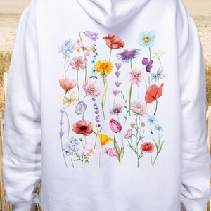 Fall Jacket Zipped, Boho Pressed Flowers Zip Up Hoodie, Wildflowers Full Zip Sweatshirt, Cottagecore Hooded Floral Sweater with Zipper