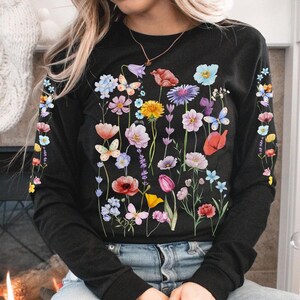 Pressed Flowers Long Sleeve Tee: Boho Wildflowers Cottagecore Shirt