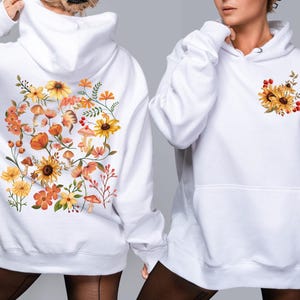 Wildflowers Hoodie, Pressed Flowers Sweatshirt, Autumn Fall Hoodie, Boho Floral Mushrooms Cottagecore Sweater Fall Jacket Nature Lover Gift