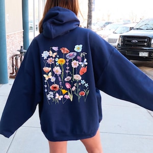 Wildflowers Zip Hoodie, Zip Up Hoodie, Boho Cottagecore Floral Hoodie, Botanical Flowers Hooded Sweatshirt, Nature Flower Lover Gift