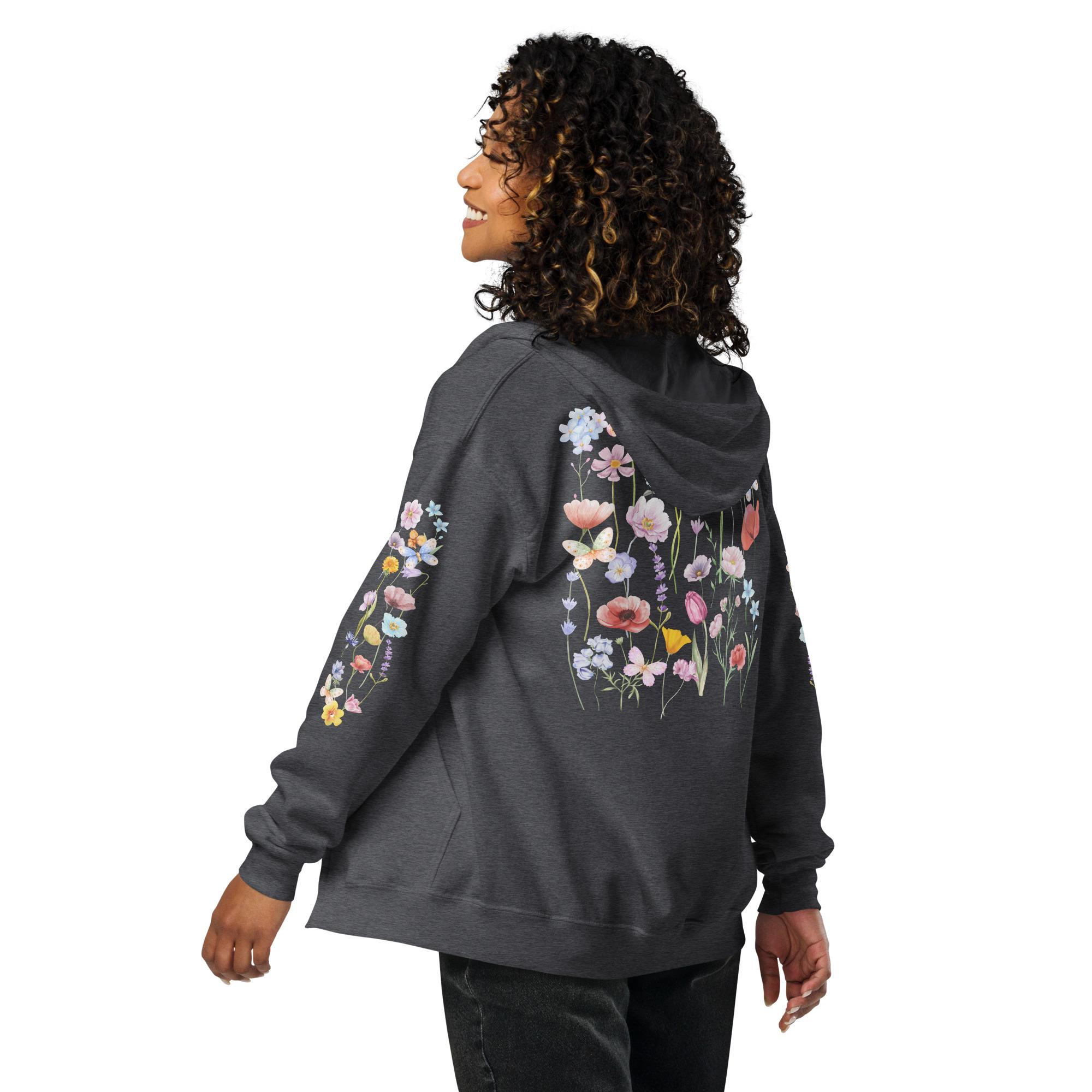Floral Beadwork Full Zip Hoodie for Women main image 0