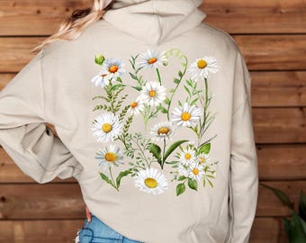 Cottagecore Floral Sweatshirt, Daisy Pressed Flowers Hoodie, Boho Wildflowers Hoodie, Cottagecore Botanic Flowers Sweater