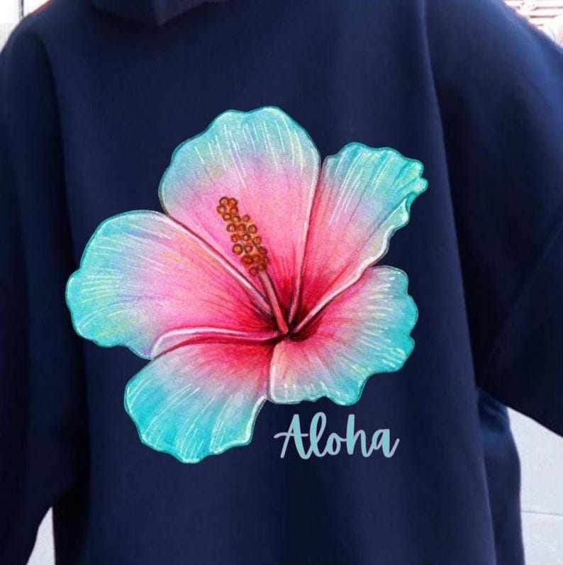 Hibiscus Hoodie, Aloha Sweatshirt, Preppy Hawaii Beach Hoodie, Preppy Christmas Gift for Teen, Tropical Flower Colorful Hibiscus Shirt image 2
