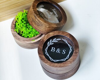 Boîte à bagues en bois personnalisée | Cadeaux personnalisés pour couples | Boîte à alliances | Boîte ronde double porte-anneaux | Boîte à bagues pour proposition | Cadeau pour elle