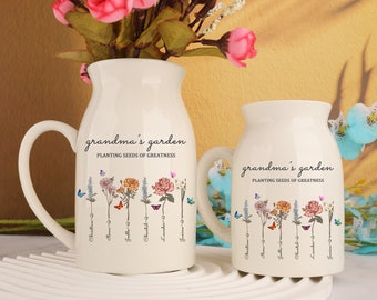 Personalized Birth Month Flowers Vase | Grandma's Gifts | Custom Ceramic Vase | Mother's Day Gift | Gift for Mom | Grandma's Garden Vase