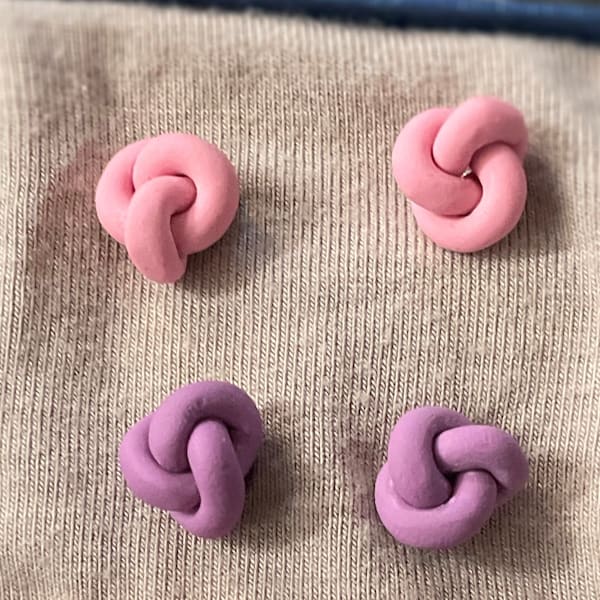Simple, Modern Polymer Clay Knot Stud Earrings- Dusty Rose or Deep, Dusty Mauve (Canadian & Neurodivergent Made!)