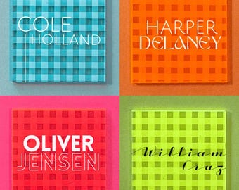 Neon Acrylic Gingham Place Cards – Personalized Event Name Cards for Weddings, Parties & Tablescapes