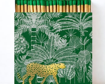 Square Matchbox - Archivist Gallery | Green Cheetah Jungle - Luxury Matches for Candles & Gifts
