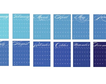 2026 Shades of Blue Calendar | Printable Monthly Wall Calendar | Editable Illustrator File | PDF Digital Download