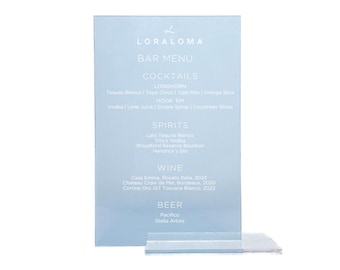 Blue Fluorescent Acrylic Wedding Bar Menu Sign: Custom Cocktail Decor