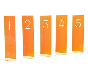 Acrylic Table Numbers | Orange Glow Fluorescent | Neon Event Decor