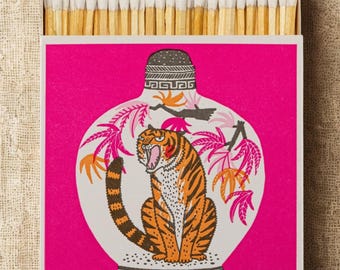 Square Matchbox - Archivist Gallery | Pink Tiger Vase - Luxury Matches for Candles & Gifts