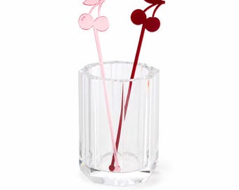 Cherry Cocktail Stir Sticks | Pink and Red Acrylic Drink Stirrers | Wedding Bar Decor | Set of 30