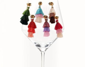 Magnetic Wine Glass Charms | Tassel Drink Markers | Set of 6