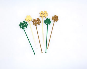 Green + Gold Game Day Drink Stirrers, Swizzle Sticks, Tailgate Favors
