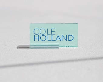 Sea Glass Green Acrylic Place Cards: Cobalt Blue UV Print, Modern Wedding