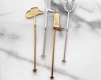 Custom Cowboy Stir Sticks | Mirrored Acrylic Drink Stirrers | Western Wedding | Personalized Set of 30