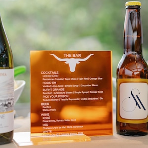 University of Texas Custom Bar Menu, Burnt Orange Acrylic, Game Day & Tailgate Decor