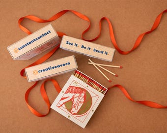 Custom Branded Square Matchboxes | Personalized Archivist Gallery Matches | Custom Logo or Text on Wood Plaques