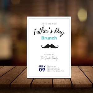 Editable Fathers day brunch or party flyer, Fathers Day Invitation Template | Mustache bruch fathers day template | Instant Download