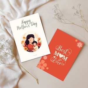 Editable Canva's Loving Mother's Day Folded Card Template. Tender and sweet Mother's Day Folded Card Template. Downloadable and Printable.