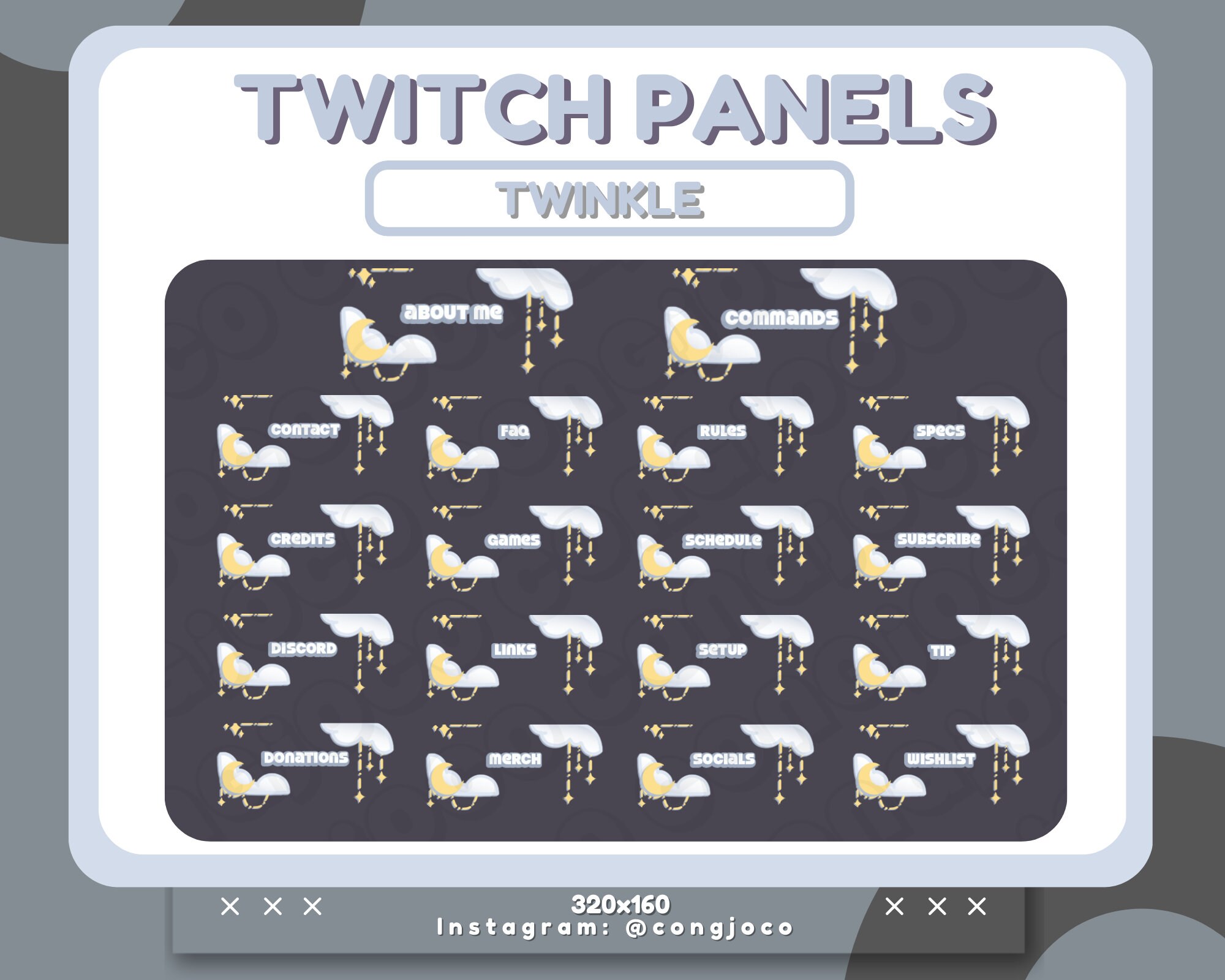 Twinkle 18 Twitch Panels, Cute, Moon, Stars, Stream Pack, Twitch ...