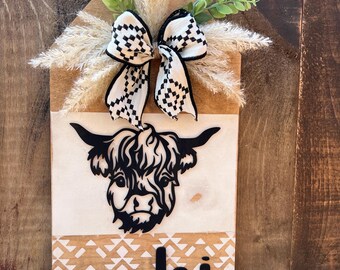 Highland Cow Door Tag| Highland Cow Door Wreath| Front Door Decor| Front Door Hanger