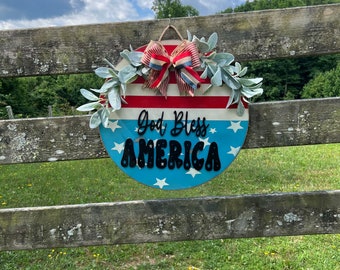 Fourth of July Front  Door Decor| God Bless America| Fourth of July Wreath| Fourth of July door Hanger|