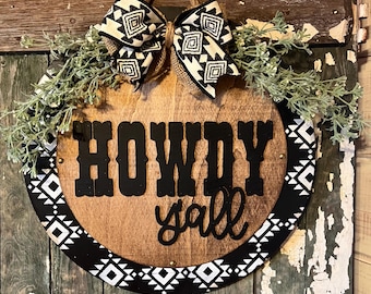 Aztec Howdy Y'all Door Hanger/ Front Door Decor/ Western Door Hanger/ Western Decor/ Aztec Decor/ Aztec Door Hanger