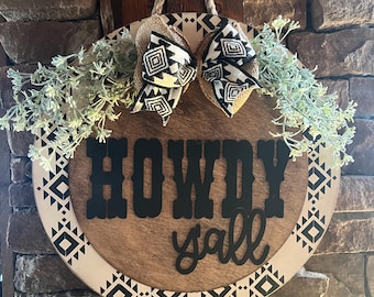 Aztec Howdy Y'all Door Hanger/ Aztec Door Hanger/ Front Door Decor/ Western Door Hanger/ Western Decor/ Aztec Decor