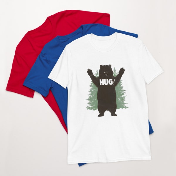 Hug T-shirt, Cute Cool Printed T-shirt, Bear Hug T-shirt, Short-Sleeve Unisex T-Shirt, Comfy Style T-shirt