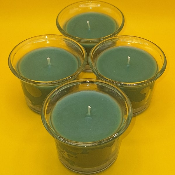 Handcrafted Green non-scent Tealight for parties & religious event great gift smokeless 8 hours burn special event decoration - 4 pack