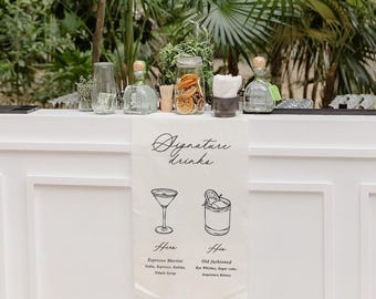 Custom Linen Cocktails Bar Menu Sign, Wedding and Event Reception Decor Size 24x56 inch