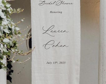 Linen Bridal Shower Signage, Welcome Sign, Custom Fabric Banner, Size 28x70 inches