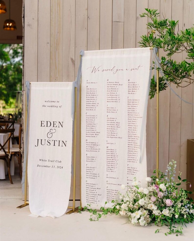 Custom Wedding Seating Chart Sign, Linen Signage, Fabric Banner, Size ...