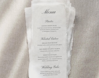 Custom Linen Menu, Elegant Wedding and Event Reception Decor, Size 4x9 inches