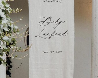 Baby Shower Linen Fabric Sign, Custom Fabric Banner, Size 28x70 inches