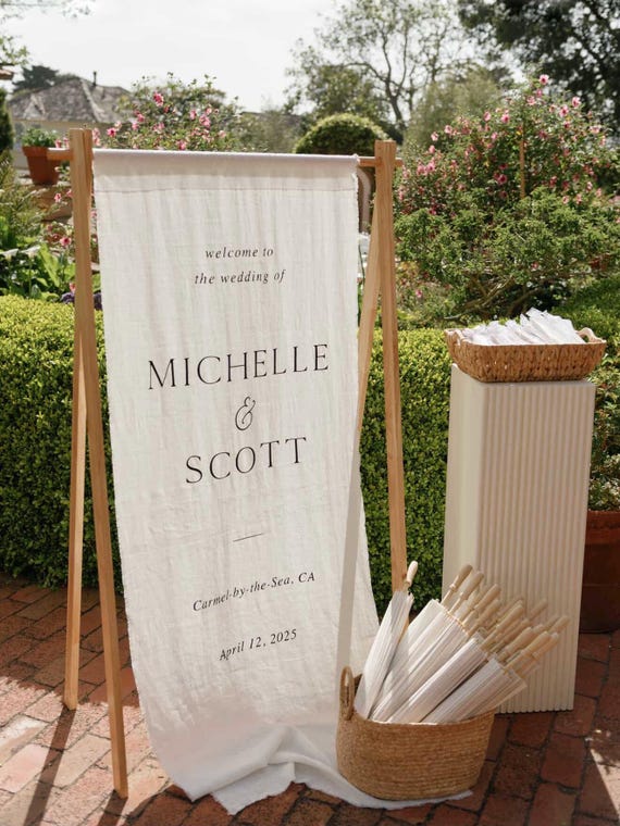 Custom Wedding Sign, Linen Welcome Signage, Fabric Banner, Size 28x70 inches