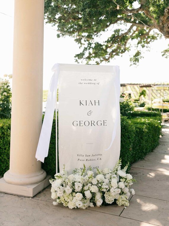 Custom Wedding Sign, Linen Welcome Signage, Fabric Banner, Size 28x70 inches