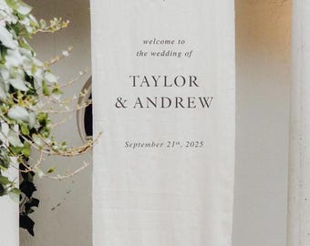 Custom Linen Wedding Sign, Welcome Signage, Custom Fabric Banner, Size 28x70 inches