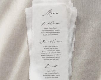 Custom Linen Menu, Elegant Wedding and Event Reception Decor, Size 4x9 inches