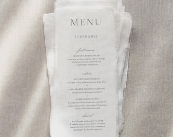 Custom Linen Menu, Elegant Wedding and Event Reception Decor, Size 4x9 inches